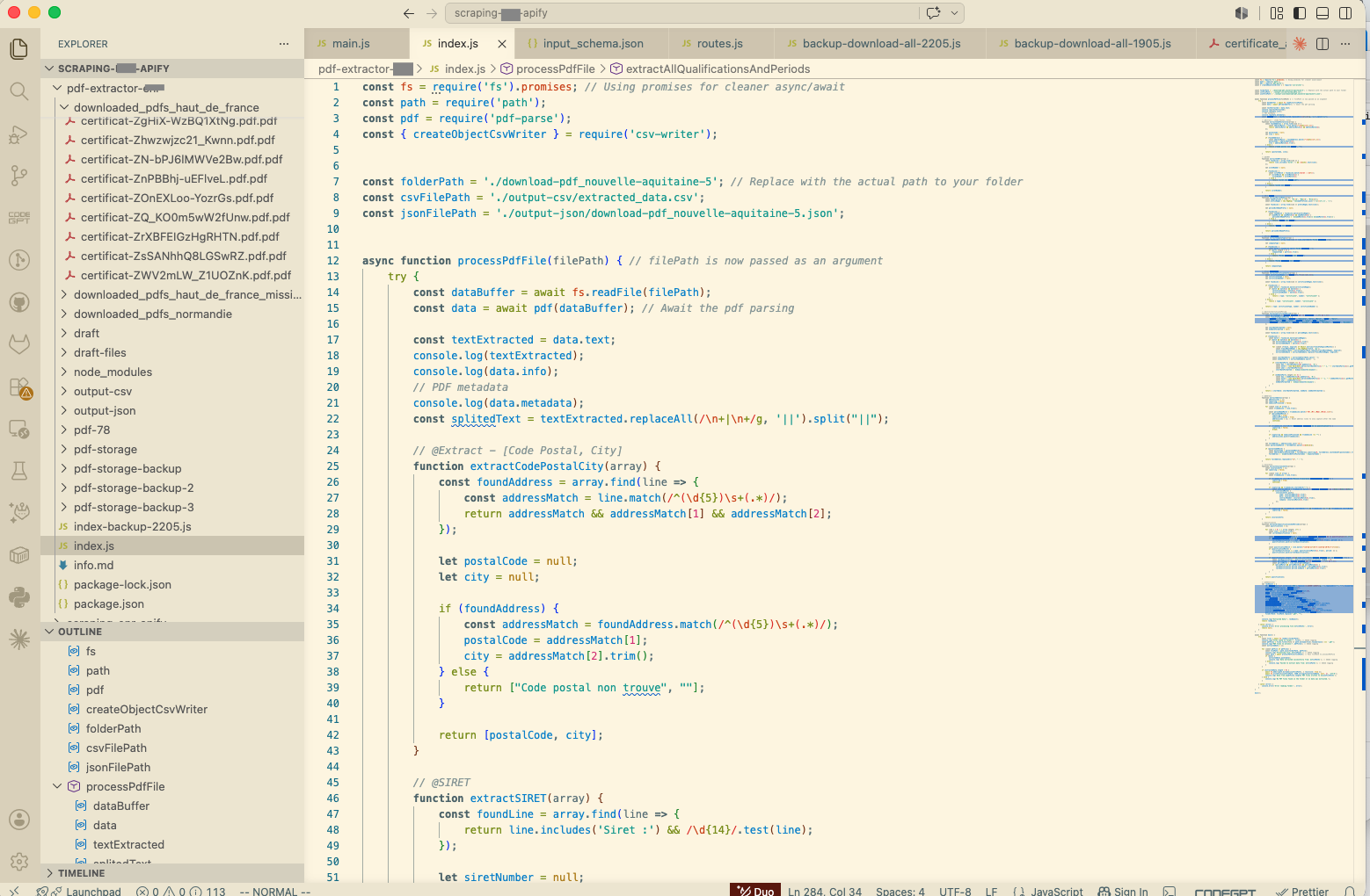 Node.js PDF extraction pipeline